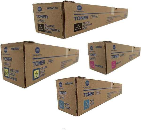 Konica Minolta TN324 Toner Cartridge, Black/Cyan/Magenta/Yellow, Genuine OEM Toner in Retail Box, Multi-Pack Save Your Money (A8DA130)