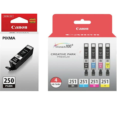 Genuine Canon PGI-250 Black & PGI-251 Color(Black/Cyan/Magenta/Yellow) Ink Cartridges