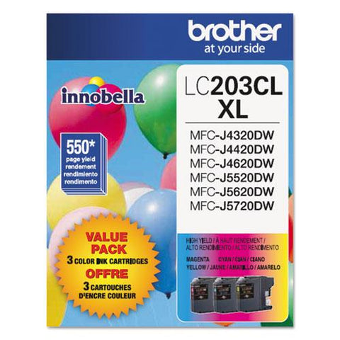 Original Brother LC2033PKS Innobella High-Yield Ink, Cyan/Magenta/Yellow, 3/PK