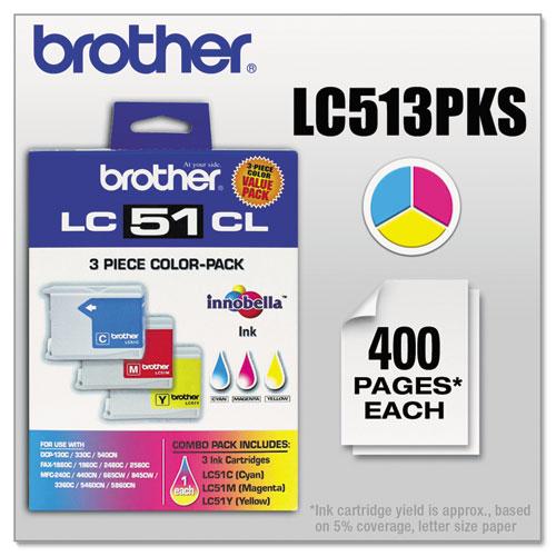Original Brother LC513PKS Innobella Ink, Cyan/Magenta/Yellow, 3/PK