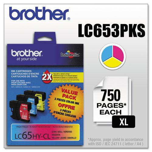 Original Brother LC653PKS Innobella High-Yield Ink, Cyan/Magenta/Yellow, 3/PK