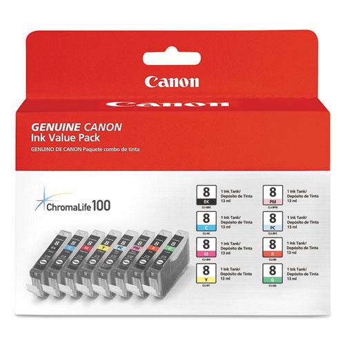 Original Canon 0620B015 (CLI-8) ChromaLife100+ Ink, Assorted, 8/PK