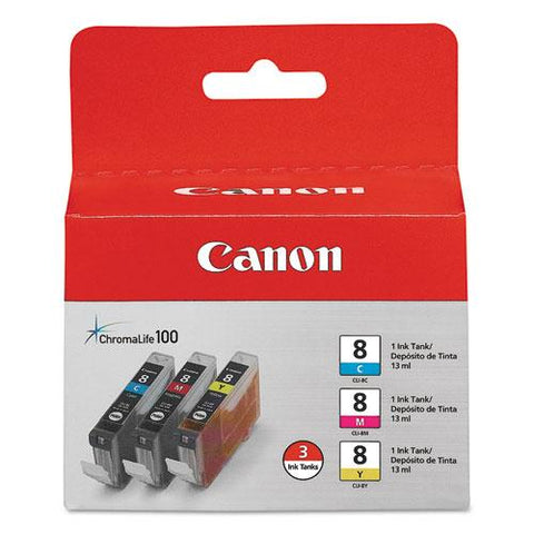 Original Canon 0621B016 (CLI-8) ChromaLife100+ Ink, Cyan/Magenta/Yellow, 3/PK
