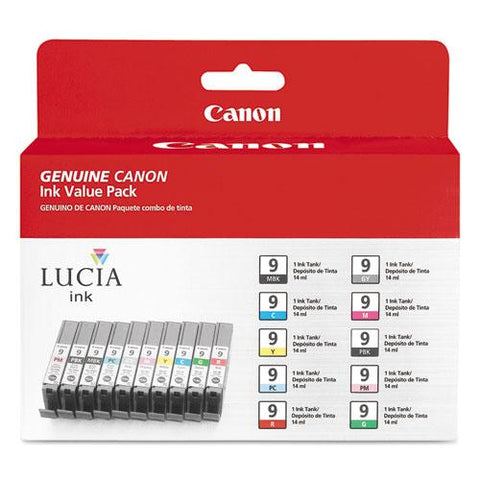 Original Canon 1033B005 (PGI-9) Lucia Ink, Assorted, 10/PK