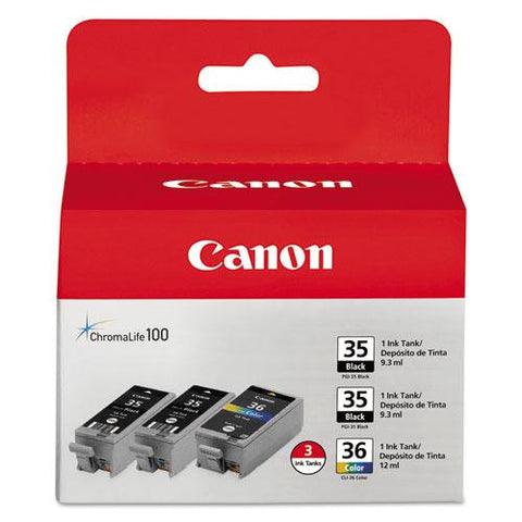 Original Canon 1509B007 (CLI-36) Ink, Black/Tri-Color, 3/PK