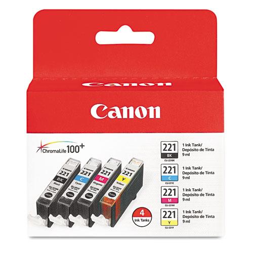 Original Canon 2946B004 (CLI-221) Ink, Black/Cyan/Magenta/Yellow, 4/PK