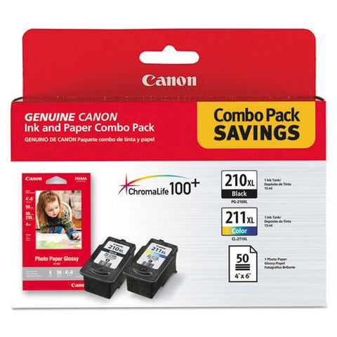 Original Canon 2973B004 (PGI-210XL/CL-211XL) High-Yield Ink/Paper Combo, Black/Tri-Color