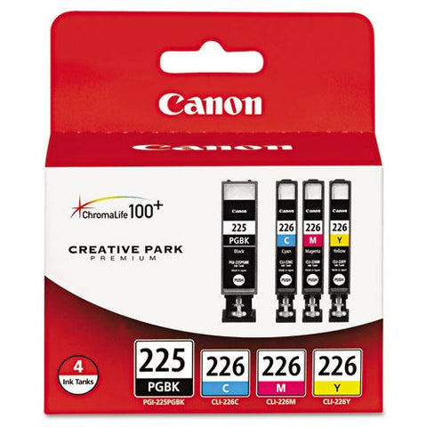 Original Canon 4530B008AA (PGI-225, CLI-226) Ink, Cyan/Magenta/Pigment Black/Yellow, 4/PK