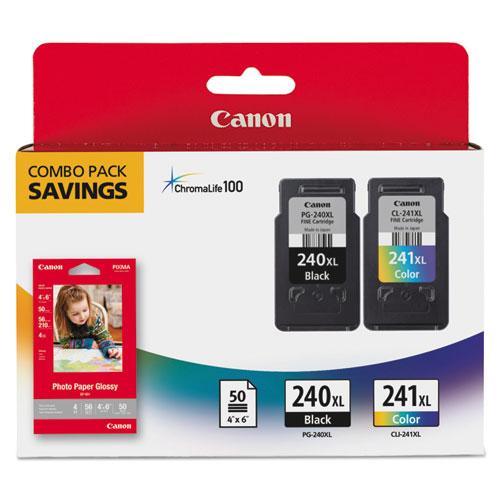 Original Canon 5206B005 (PG-240XL/CL-241XL) High-Yield Ink & Paper Combo Pack, Black/Tri-Color