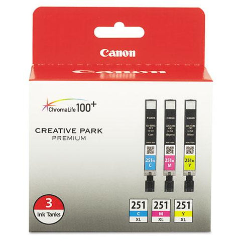 Original Canon 6449B009 (CLI-251XL) ChromaLife100+ High-Yield Ink, Cyan/Magenta/Yellow, 3/PK