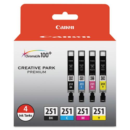 Original Canon 6513B004 (CLI-251) ChromaLife100+ Ink, Black/Cyan/Magenta/Yellow, 4/PK