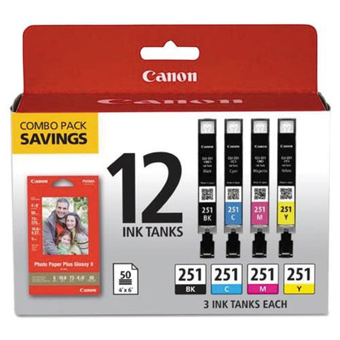 Original Canon 6513B010 (CLI-251) Ink & Paper Combo Pack, Black/Cyan/Magenta/Yellow