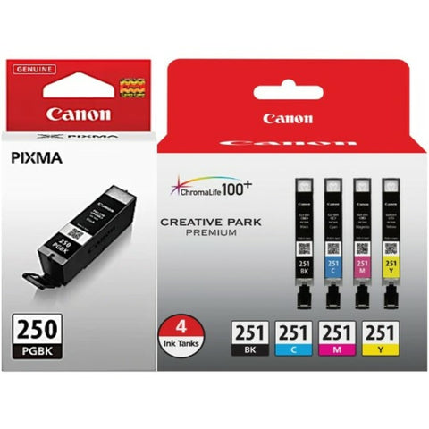 Genuine Canon PGI-250 Black & PGI-251 Color(Black/Cyan/Magenta/Yellow) Ink Cartridges