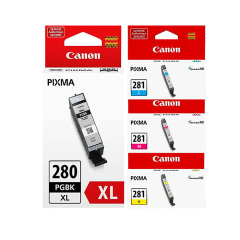 Original Canon PGI-280XL/CLI-281 Black High Yield and Cyan/Magenta/Yellow Standard Yield Ink Cartridge, 4/Pack (2021C007)