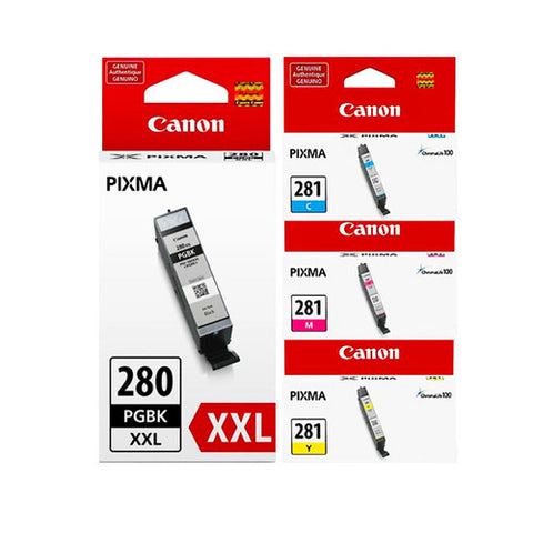 Original Canon 280XXL Black & 281 Cyan/Magenta/Yellow Original Ink Cartridges, Saving Bundle Pack