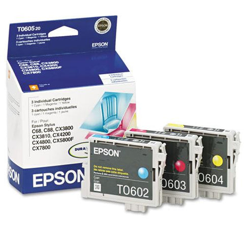Original Epson T060520 (60) Ink, Cyan/Magenta/Yellow, 3/PK