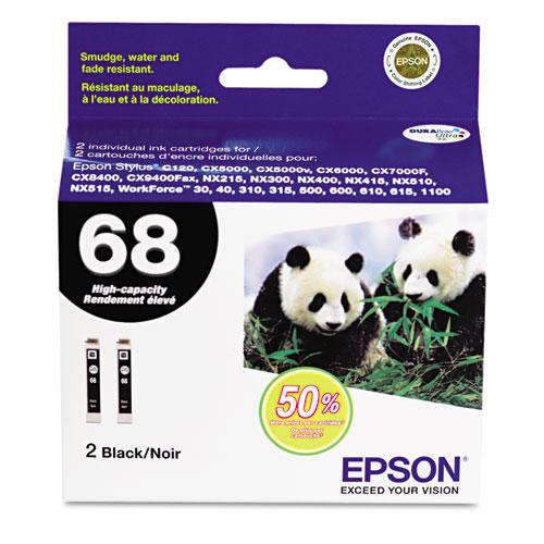 Original Epson T068120D2 (68) DURABrite Ultra High-Yield Ink, Black, 2/PK