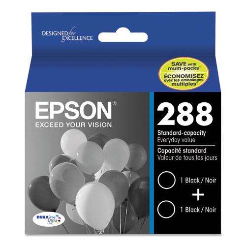 Original Epson 288 DURABrite Ultra Inks, Standard-Yield, Black, 2/Pk