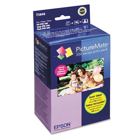 Original Epson T5846 PictureMate 200 Print Pack, Black/Cyan/Magenta/Yellow Ink & Photo Paper