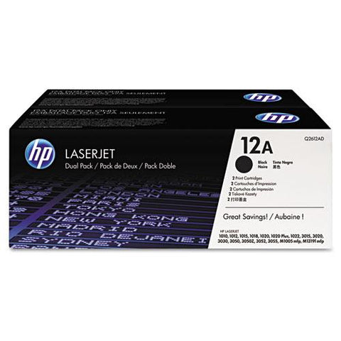 Original HP 12A, (Q2612D) 2-pack Black Original LaserJet Toner Cartridges