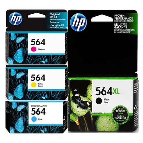 Original HP 564XL Black and 564 Cyan/Magenta/Yellow Original Ink Cartridges, Saving Bundle Pack