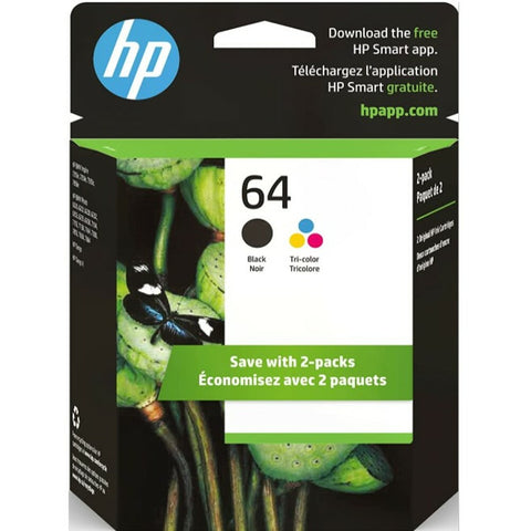 Original HP 64 Black & Tri-Color Ink Cartridges, Genuine OEM Multi-Pack Inks Save Your Money (N9J90AN & N9J89AN)