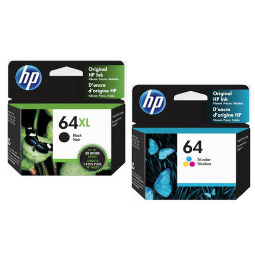 Original HP 64XL Black and 64 Tri Color Original Ink Cartridges, Saving Bundle Pack (N9J91AN, N9J89AN)