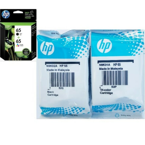 HP 65 Black and Tri Color Ink Cartridges, Genuine, Original, N9K01AN#140 & N9K02AN#140