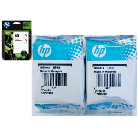 HP 65 Tri Color Ink Cartridges, 2 Inks/Pack, Genuine, Original, Bundle Save Money