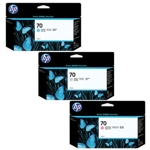 Original HP 70 Original Standard Ink Cartridges, Saving Bundle Pack (1 LT Gray, 1 LT Cyan, 1 LT Magenta)