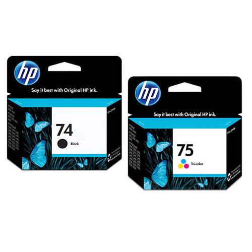 Original HP 74 Black (CB335WN) and 75 Tri Color (CB337WN) Original Ink Cartridges, Saving Bundle Pack