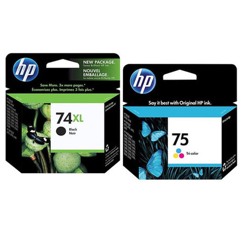 Original HP 74XL Black and 75 Tri Color Original Ink Cartridges, Saving Bundle Pack