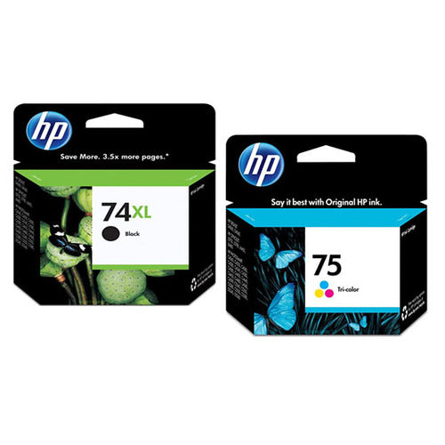 Original HP 74XL Black (CB336WN) and 75 Tri Color (CB337WN) Original Ink Cartridges, Saving Bundle Pack