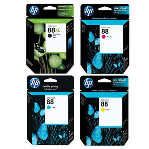 Original HP 88XL Black and 88 Cyan/Magenta/Yellow Original Ink Cartridges, Saving Bundle Pack (C9396AN, C9386AN, C9387AN, C9388AN)