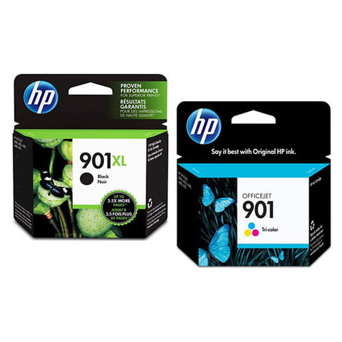 Original HP 901XL Black (CC654AN) and 901 Tri Color (CC656AN) Original Ink Cartridges, Saving Bundle Pack