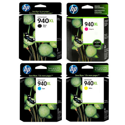 Original HP 940XL Black/Cyan/Magenta/Yellow Original Ink Cartridges, Saving Bundle Pack (C4906AN, C4907AN, C4908AN, C4909AN)