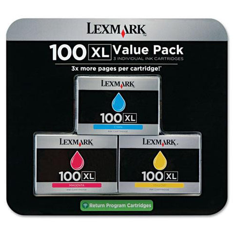 Original Lexmark 14N0684 (100XL) High-Yield Ink, 600 Pg-Yield, 3/Pk, Cyan, Magenta, Yellow