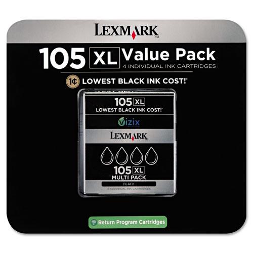 Original Lexmark 14N0843 (105XL) High-Yield Ink, 510 Page-Yield, 4/Pk, Black