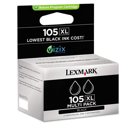 Original Lexmark 14N1180 (105XL) High-Yield Ink, 510 Page Yield, 2/Pk, Black