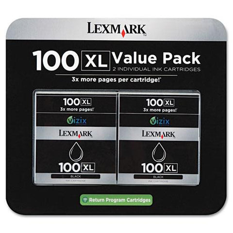 Original Lexmark 14N1187 (100XL) High-Yield Ink, 2/Pack, 510 Page-Yield, Black