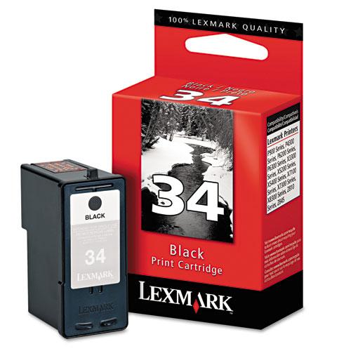 Original Lexmark 18C0034 (34) High-Yield Ink, 475 Page-Yield, Black