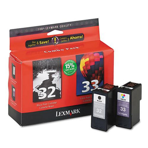 Original Lexmark 18C0532 (32, 33) Ink, 390 Page-Yield, 2/Pack, Black; Tri-Color