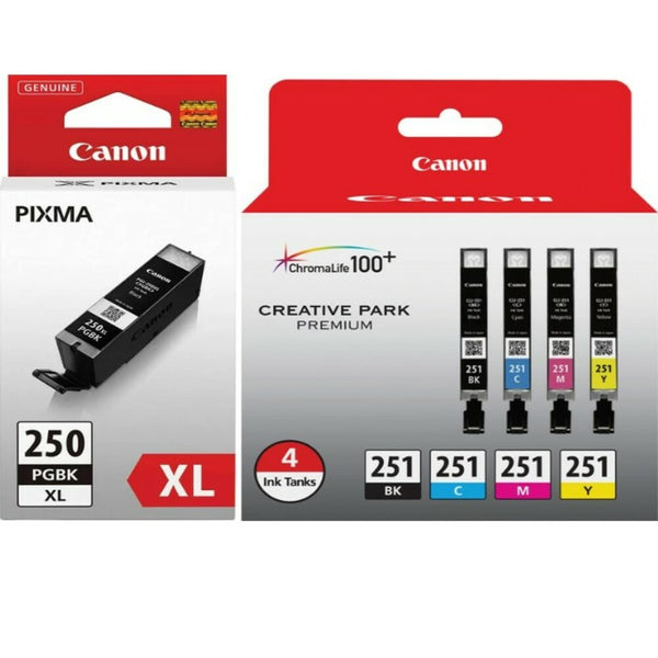 Genuine Canon PGI-250XL Black & PGI-251 Color(Black/Cyan/Magenta/Yellow) Ink Cartridges