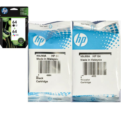 Original HP 64 Black & Tri-Color Ink Cartridges, Genuine OEM Multi-Pack Inks Save Your Money (N9J90AN & N9J89AN)